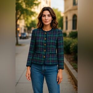 Vintage Alfred Dunner Navy Check Tweed Jacket